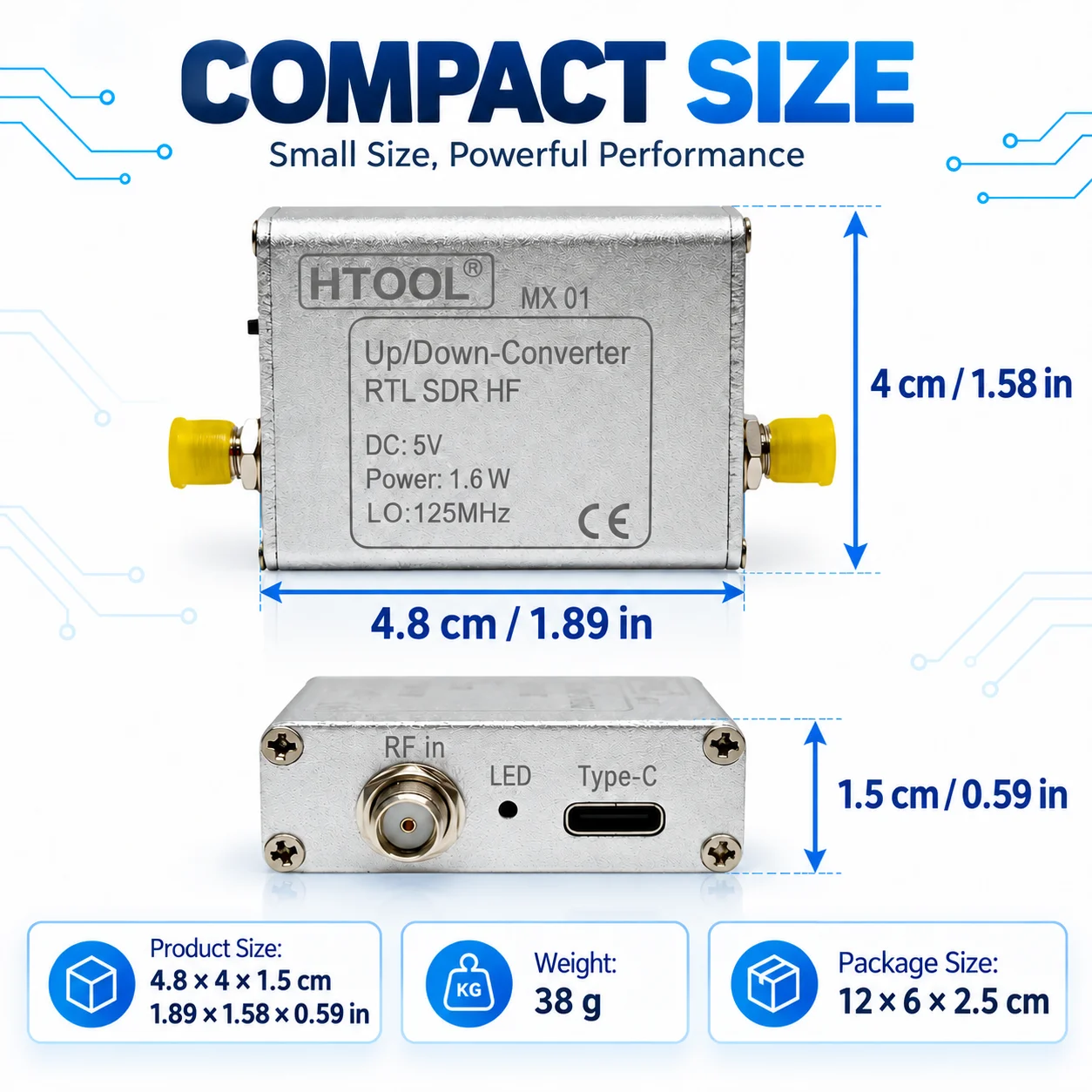 MX01 HF Frequency Converter, 150 kHz to 30 MHz Wideband Input, 125 MHz Local Oscillator for RTL SDR Receivers and RF Testing