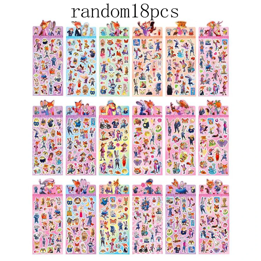 크레이지 주토피아 2 스티치 닉 래빗 주디 레이저 스티커 어린이 귀여운 만화 장식 작은 패턴