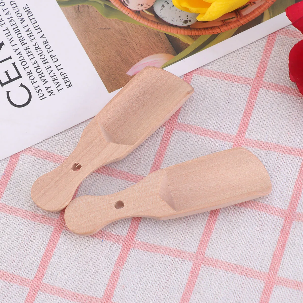 2 Piezas de Cucharas de Madera para Té, Sal, Sales de Baño, Café, Harina, Nueces, Pala Pequeña con Orificio de Almacenamiento, Mango, Herramienta de Cocina y Baño, Cuchara de Té