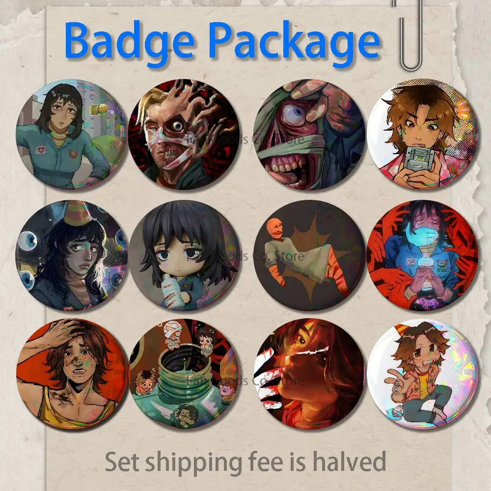 

Game M-Mouthwashing Brooches for Backpack Accessories 25,32,44,58,75mm Round Enamel Pins 2-piece set Cartoon Anime Badge