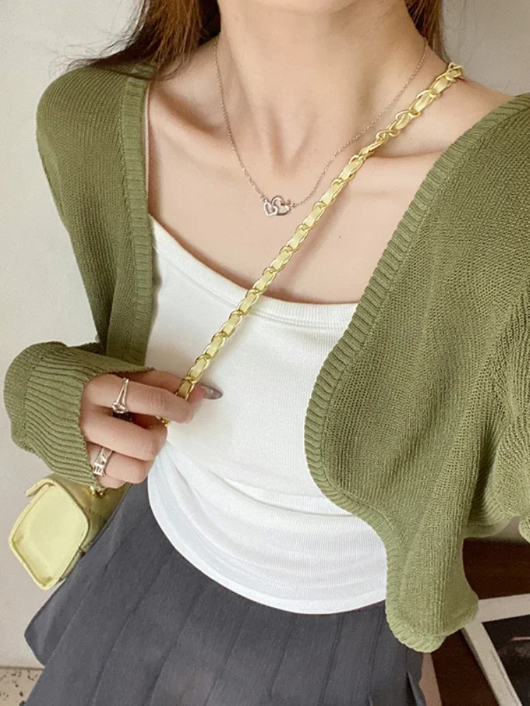 

Thin White Cardigan Women Summer Sunscreen Lace-up Knitwear Tops Lady Korean Style Casual Long Sleeve Short Sun Protected Top