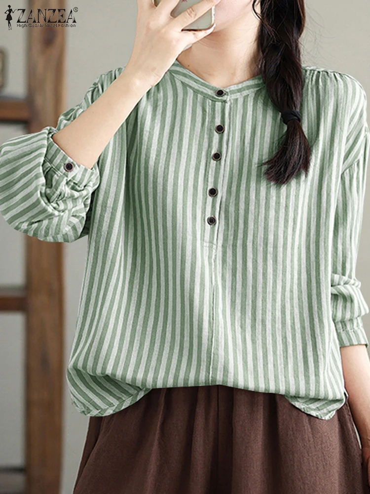 ZANZEA Casual Women Shirt 2024 Autumn Fashion Long Sleeve OL Work Blouse Spring Striped Tops Tunic Femme Loose Chemise Oversize