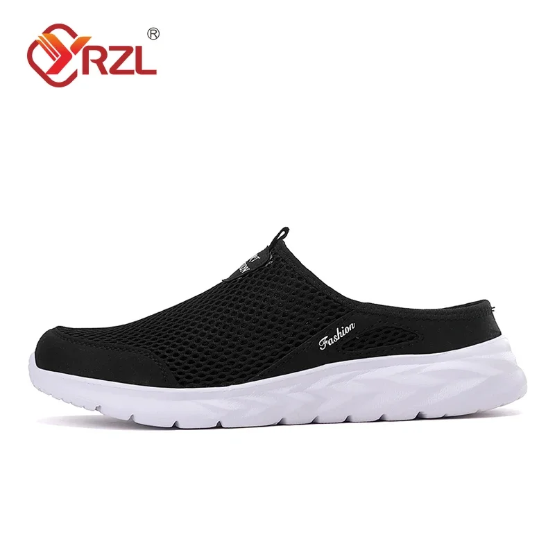 YRZL Mens Half Slippers Summer Breathable Mesh Mens Shoes Outdoor Casual Walking Shoes Large Flat Light Mesh Slippers Sandals