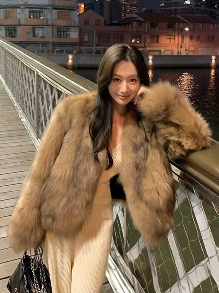 Femmes hiver Chic fausse fourrure manteau mince à manches longues élégant fausse renard veste mode coréenne douce femme chaud tout Match hauts vêtements d'extérieur