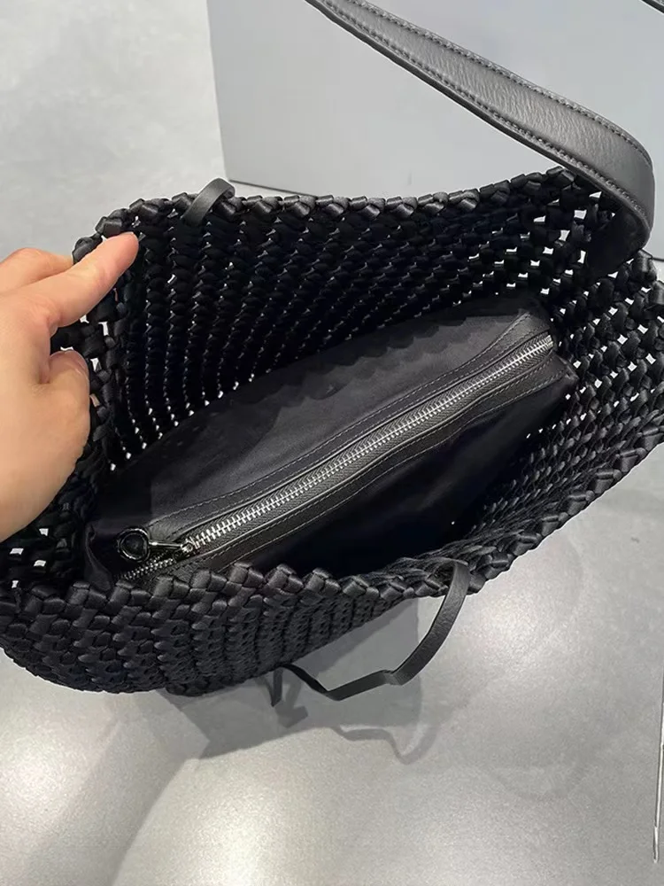 Borsa a tracolla in pelle bovina di grande capacità di alta qualità borsa a secchiello fatta a mano in tessuto di Nylon borsa a tracolla femminile borsa da donna