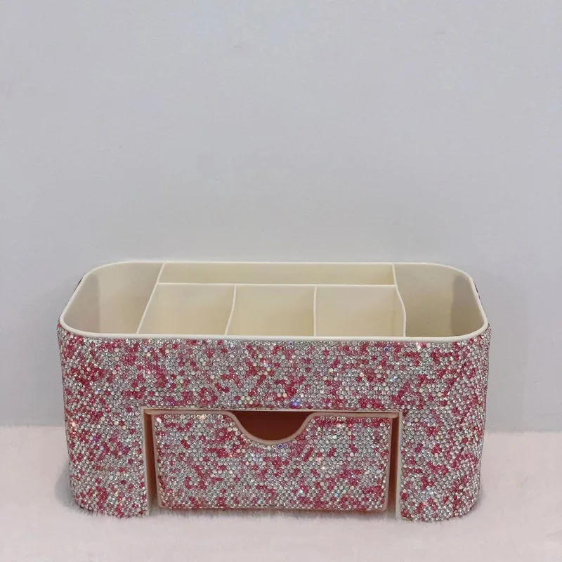Diamond-Encrusted Fashionable Multi-Layer Cosmetic Storage Box High-Appearance-Level Multi-Functional Organizer for Beauty Essen