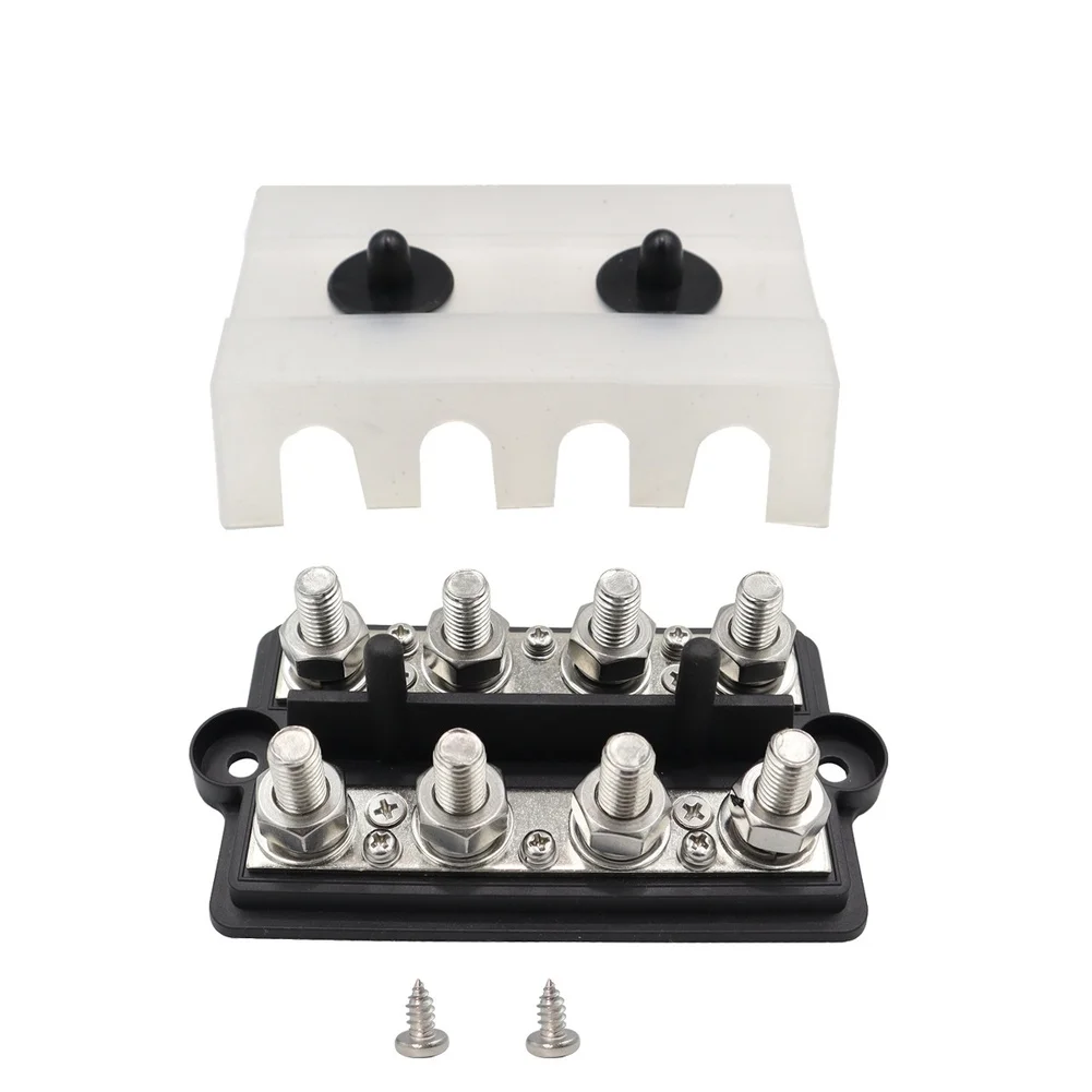4 Way Double Row Bus Bar Terminal Block M8 M10 for RV Boat Marine Battery 48 Volt 250 Amp 300 Amp Electrical Use