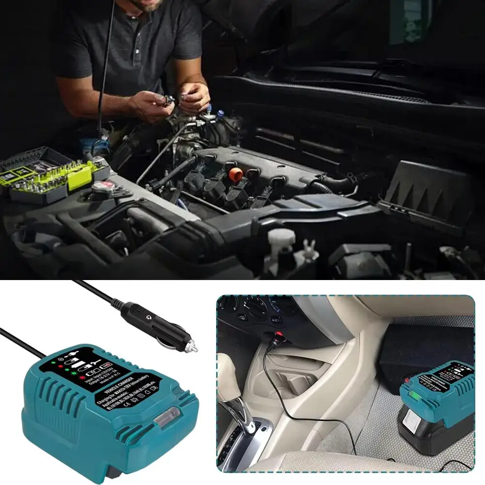 Vehicle Mini Charger For Makita Milwaukee 18V Lithium Battery With Cigarette Lighter Plug Portable Charger Use On Car