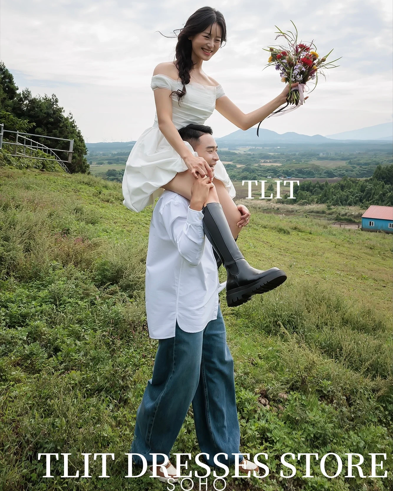 Tlit elegante branco curto seda cetim vestido de casamento fora do ombro vestido de baile coreia vestido de noiva fotos sessão personalizado