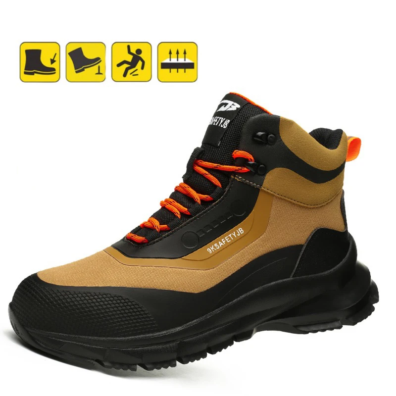 New winter warm, anti smashing, anti piercing high top fireproof flower waterproof and wear-resistant protective safety shoes