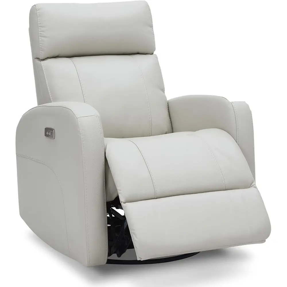 

Luxury Leather Swivel Glider Recliner for Adults, Light Grey Living Room Chair