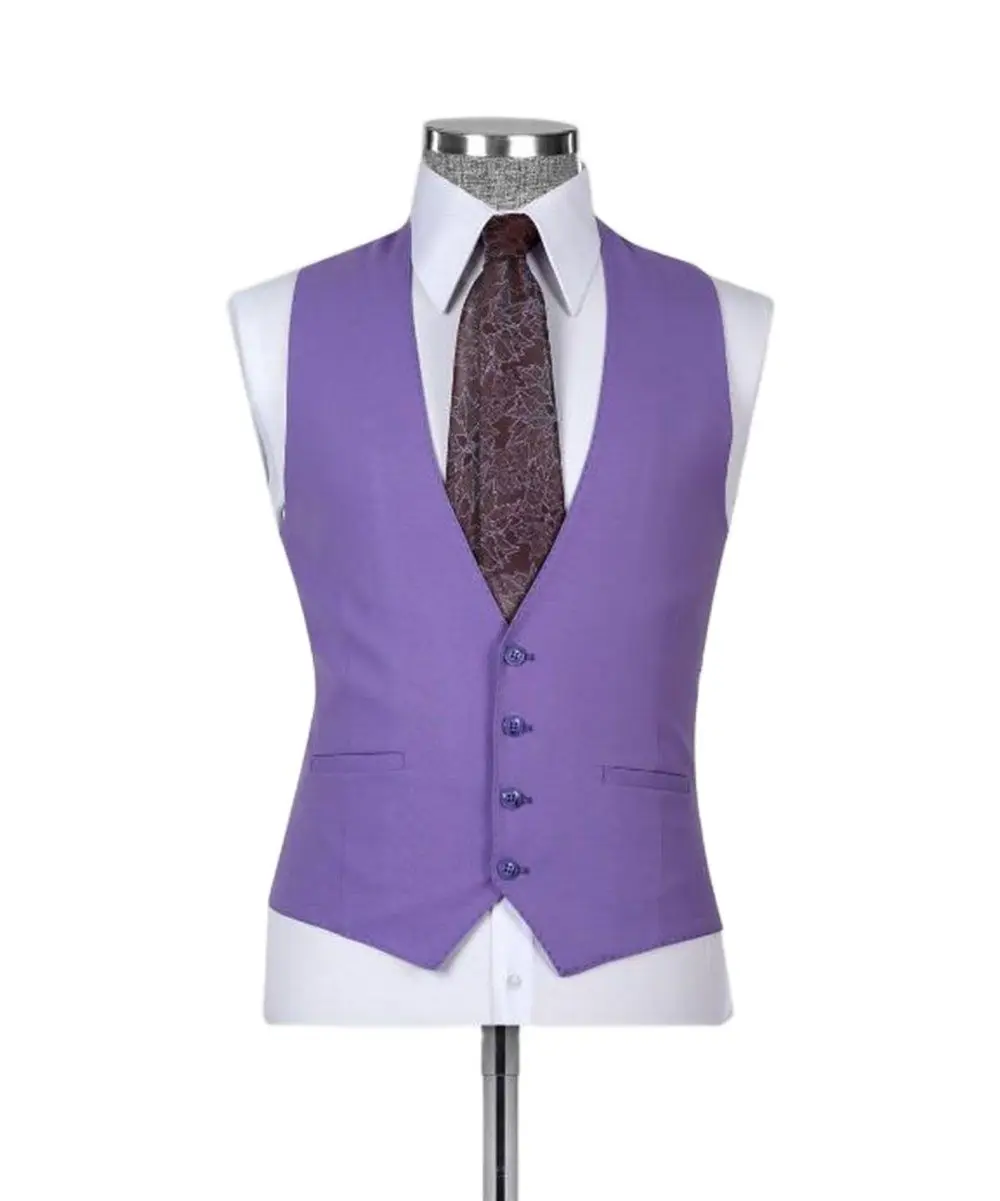 Light Purple Lavender 1pcs Vest Men'S Wedding Clothing Costume Homme Waistcoat Social Men Suit Party Wear V-neck 4 Buttons