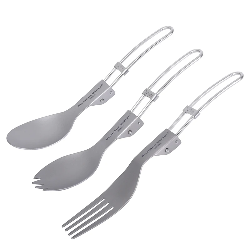 Boundless Voyage Titanium Tableware Folding Spoon Fork Spork Bacteriostatic Non-toxic Flatware Outdoor Camping Picnic Cutlery