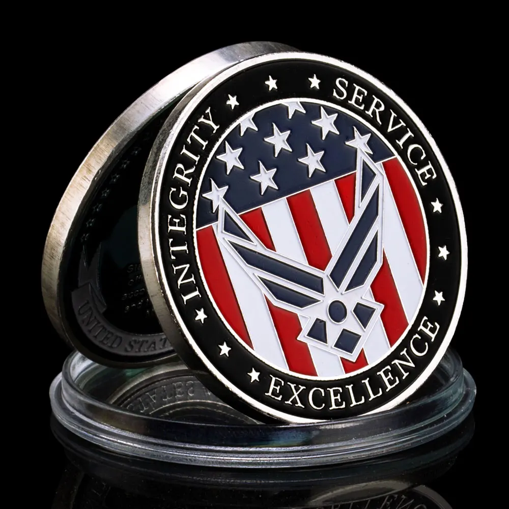 US Air Force Souvenir Integrity Excellence Service Military Coin Challenge Honor Coin Silvery Plated Commemorative Coin