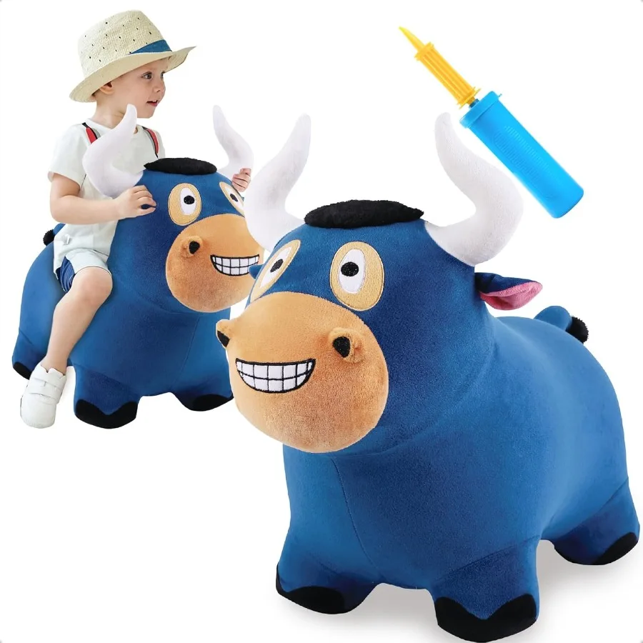 iPlay iLearn Bouncy Pals Bull Hopping Horse Trona inflável de pelúcia para uso interno e externo Interativo Ride-On Jumpi