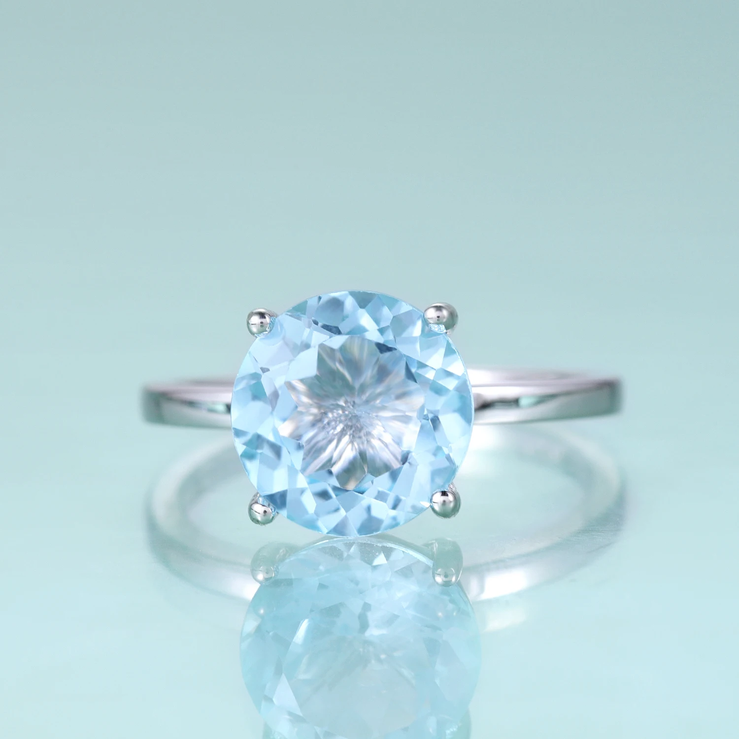 GEM\'S BALLET Round Sky Blue Topaz Four Prong Solitaire Engagement Rings 925 Sterling Silver Anniversary Promise Gift Ring