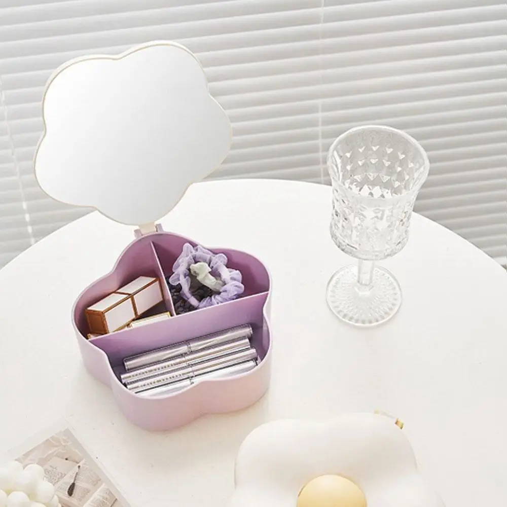 Light Luxury Flower Makeup Mirror Large Capacity Sweet Dresser Makeup Mirror Multifunctional With Dust-Proof Lid