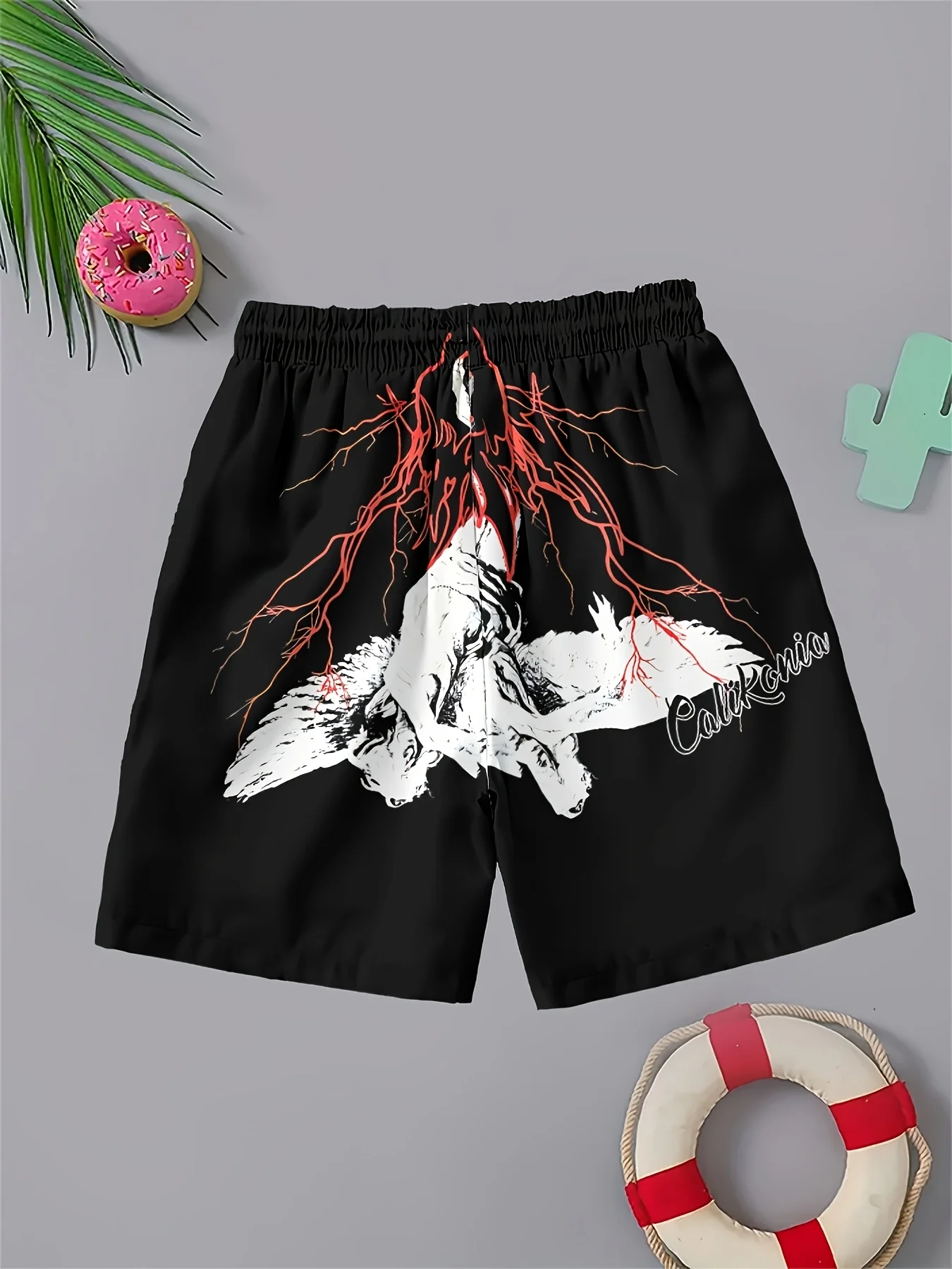 2026 Summer New Style Men's Shorts for Outdoor Sports, Casual Wear Fashionable Comfortable Soft 3D Letter Pattern Print