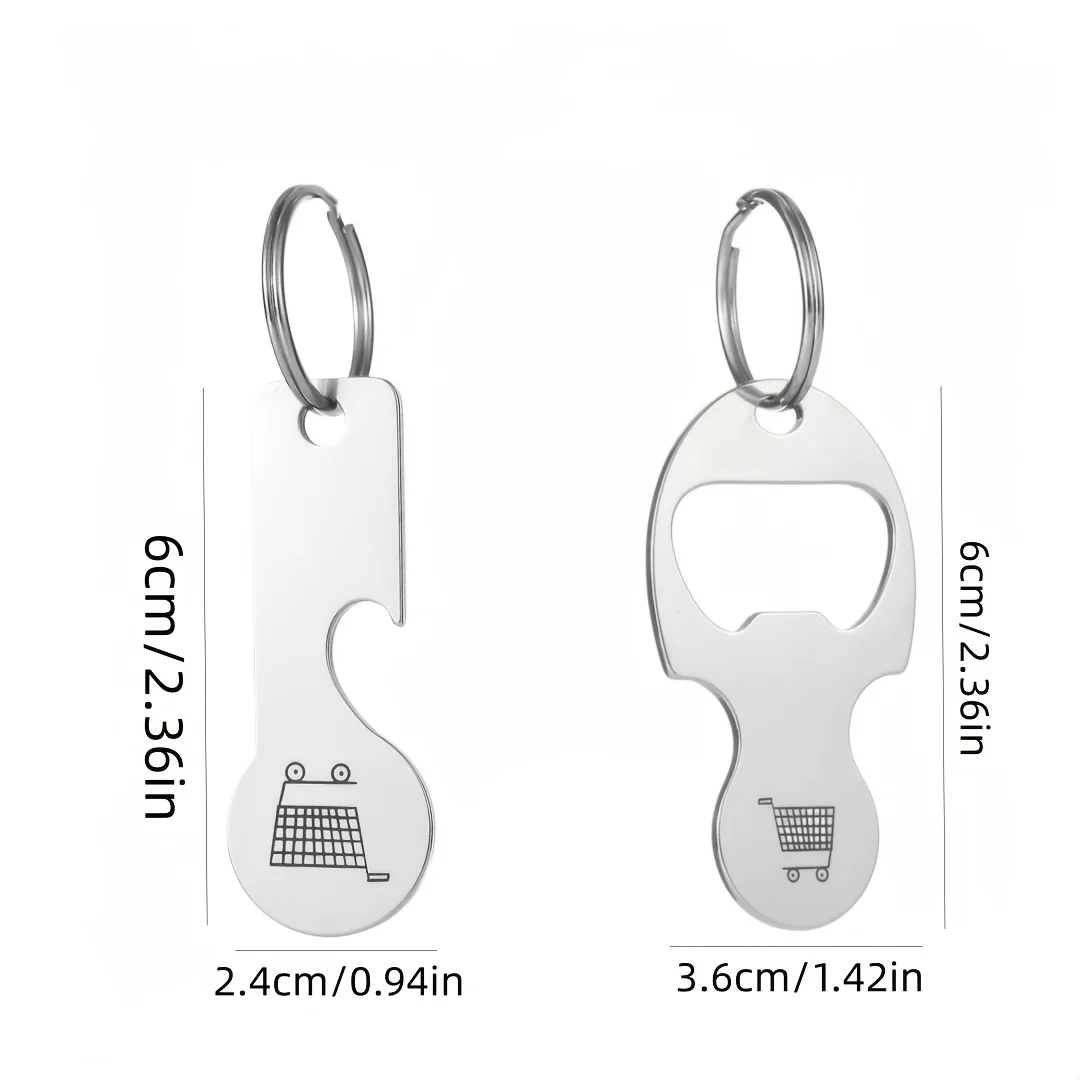 2er-Set Einkaufswagenchip-Schlüsselanhänger, multifunktionaler Flaschenöffner, Anti-Verlust-Trolley-Münz-Schlüsselring, niedlicher Taschenanhänger, Partygeschenk für – Detail 3