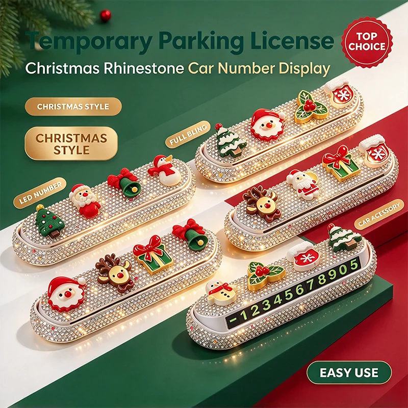 For Car Christmas Parking Phone Number Plate Cute Cartoon Temporary Number Card Auto Interior Decoration