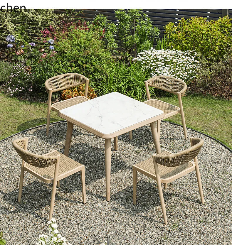 CZ Outdoor Tables and Chairs for Courtyard Waterproof, Sun-Proof, Outdoor Wicker Chairs, Rock-Slab Dining Table