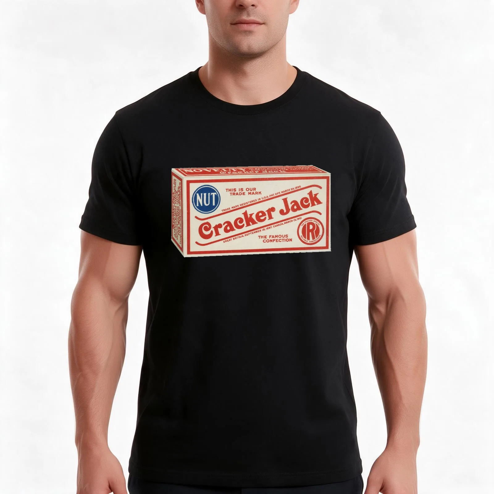 Cracker Jack Caramel Popcorn Box T-Shirt, Summer Casual Cotton Tee, Oversized Streetwear Tops, Vintage Graphic Print