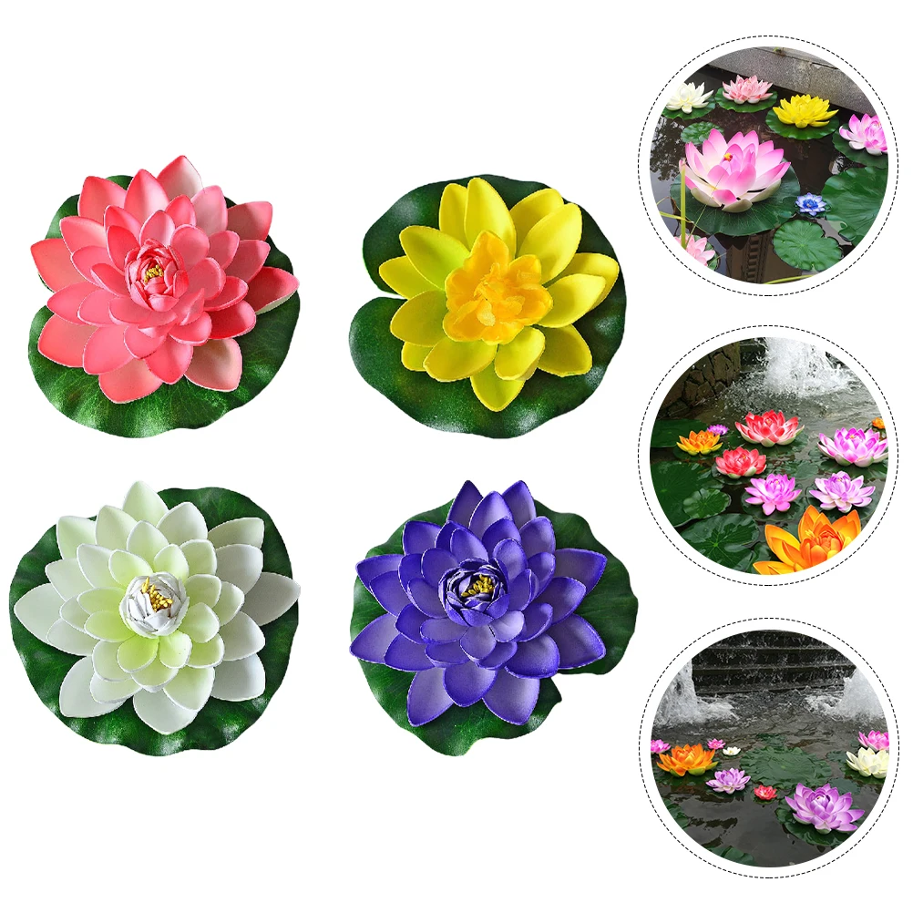

4pcs Artificial Lotus Floating Decor Pond Ornaments Aquarium Plastic Landscape Outdoor Decoration Non Fading Maintenance Free