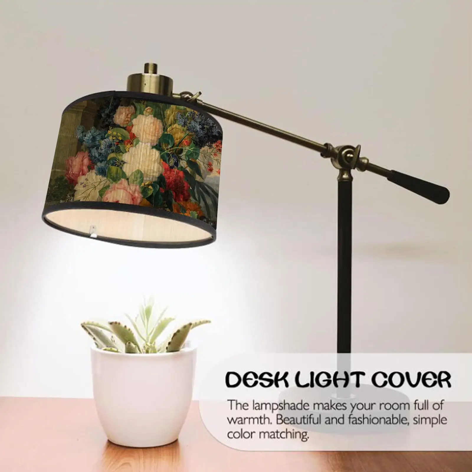 Vintage Bamboo Lamp Shade Drum Printed Floral Cover for Table Lamp Floor Lamp E27 Bedside Chandelier Home Decor