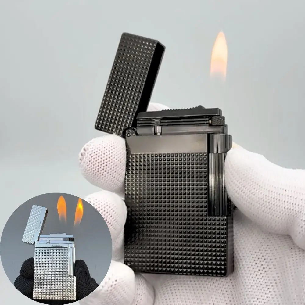 Encendedor de gas butano de llama simple/doble, de latón, recargable, para fumar tabaco, cigarros, cigarrillos, accesorios, regalos para hombre