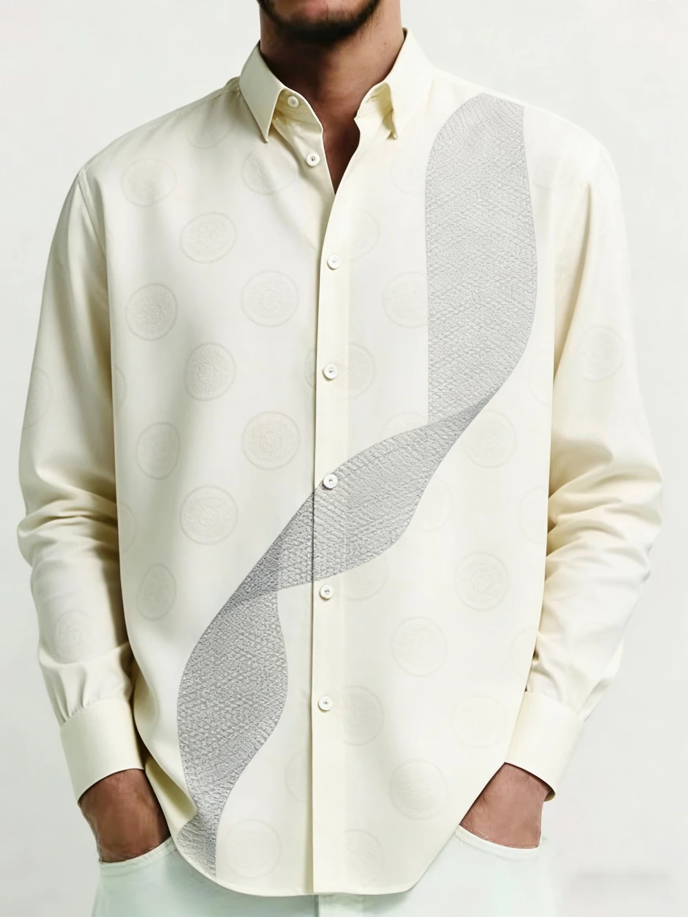 

Men's Light Color Loose Geometric Stripe 3D Printed Shirt Long Sleeve Lapel Button Hawaiian Beach Shirt Outdoor Men's Clothing