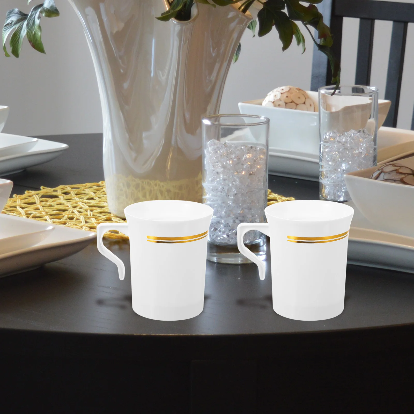 

10Pcs Coffee Cups Plastic Drinks Milk Mugs Portable Water Cup with Handle Small 8oz Tea Cup Party Use Coffee Mug