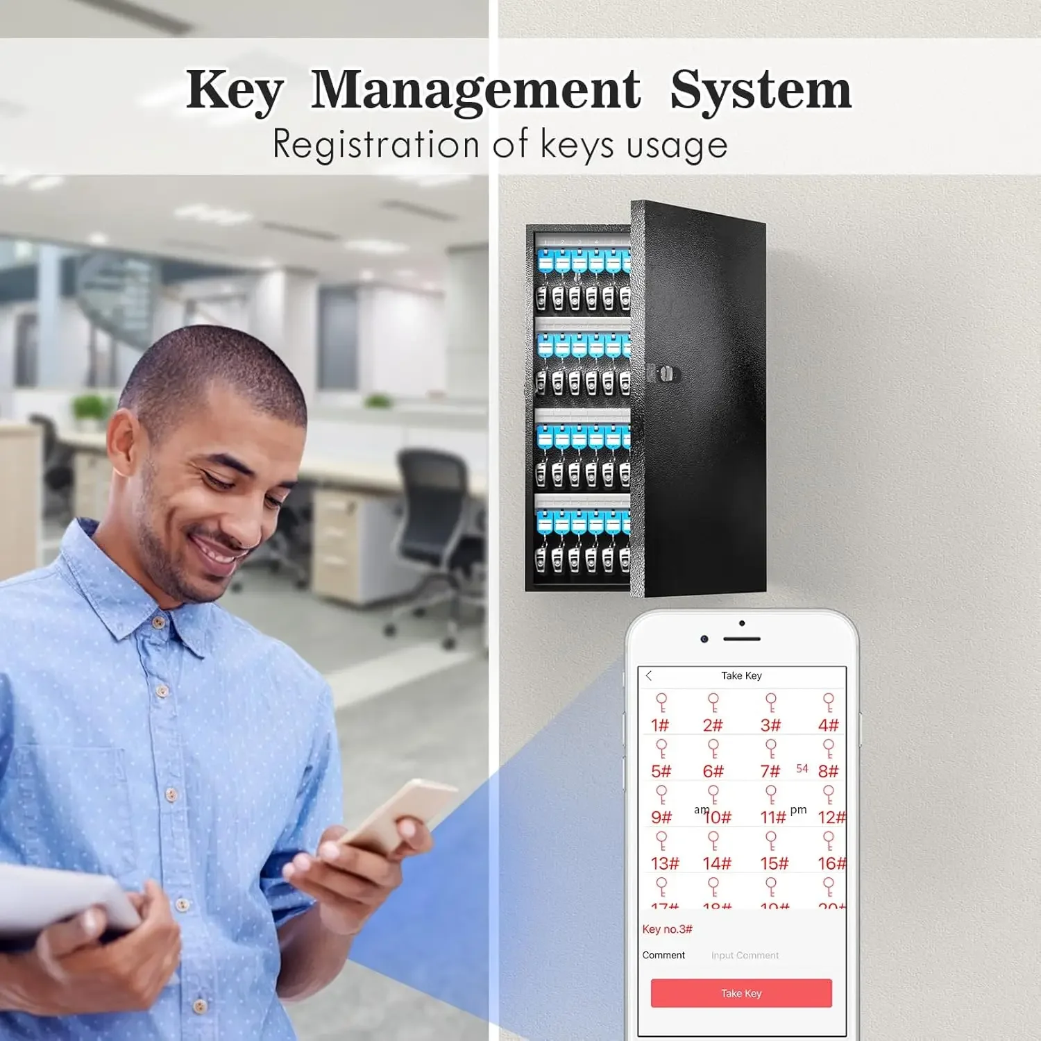 WeHere-caja de seguridad para 96 llaves, desbloqueo de llaves, soporte de pared para gabinete de llaves con etiqueta para llaves, caja de bloqueo para llaves de coche y casa, directorio de llaves de aplicación ERP