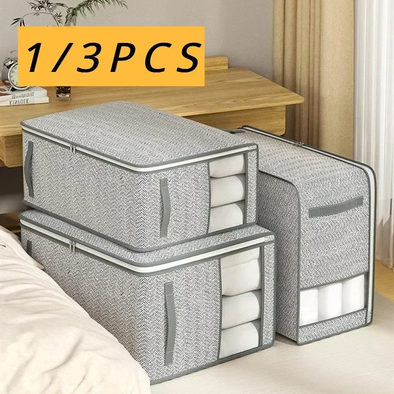 

Foldable Clothes Storage Bag Visual Quilt Organize Cases with Handle Home Pillow Blanket Organizer Wardrobe Sorting Storage Box