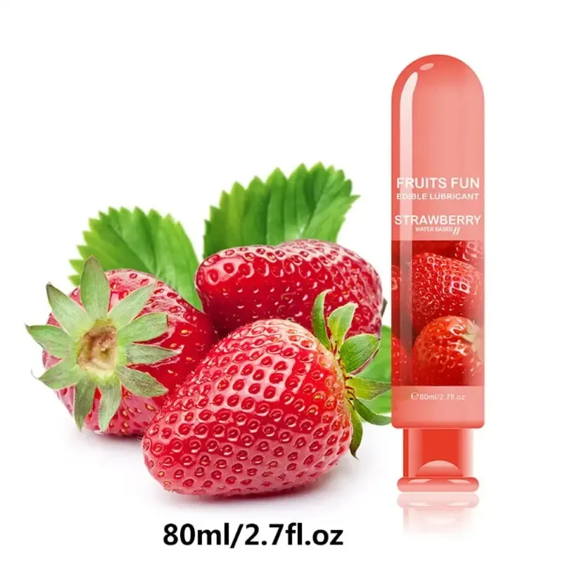 80ml Strawberry Flavor Edible Lubricant for Anal Vaginal Oral Sex Silicone Lubricating Oil Adult Sex Products Body Massage Gel