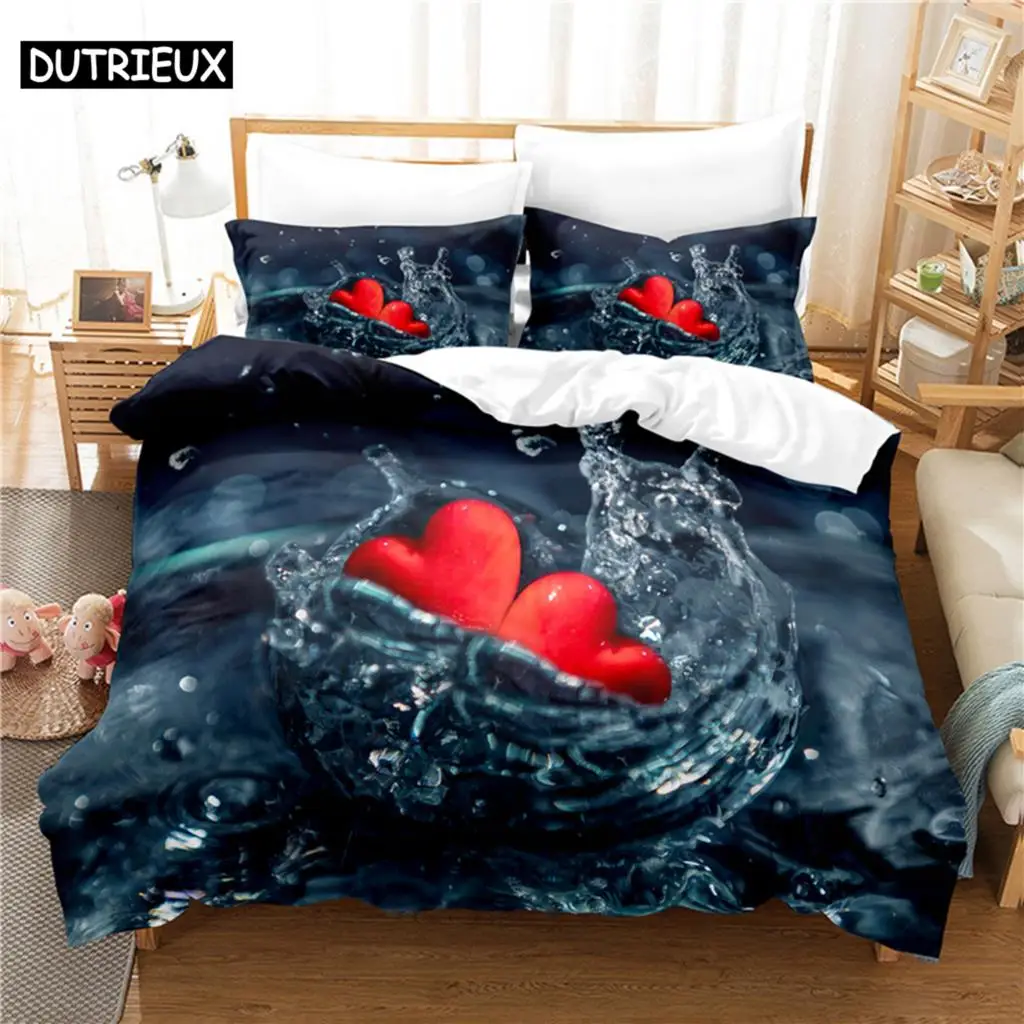 

3D Digital Printing Fashion Design Love Bedding Set, Queen Size Duvet Cover Set