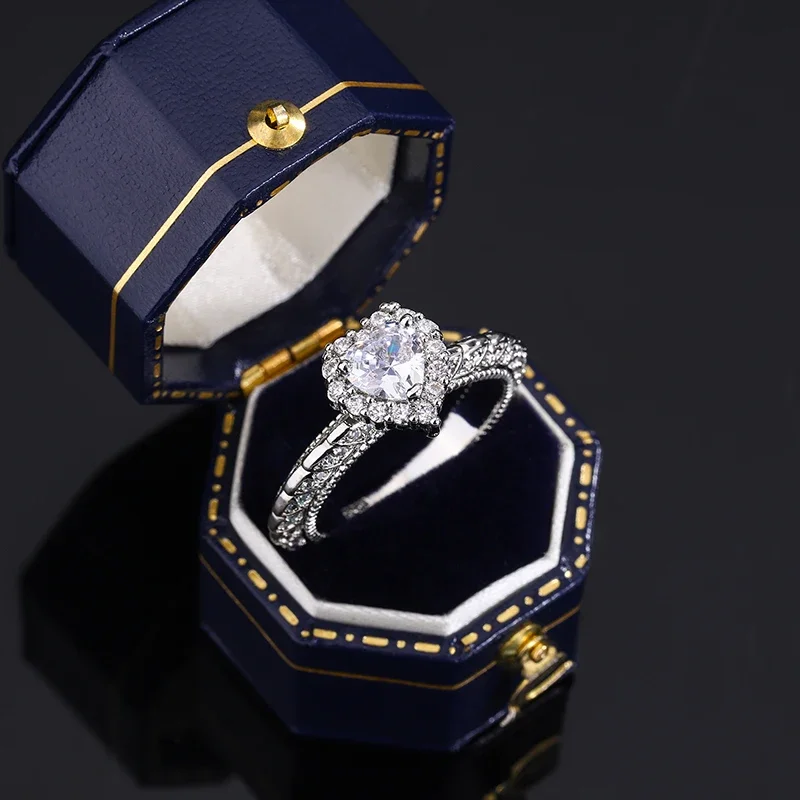 Women's Heart Shaped 925 Silver Plated Zircon Wedding Ring