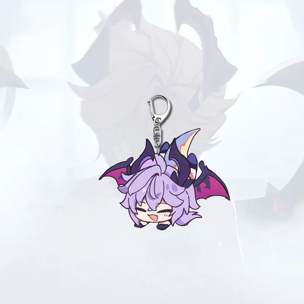 Game Genshin Impact Neuvillette Zhongli Cosplay Key Chain Acrylic Figure Keychain Metal Keyring Backpack Decoration