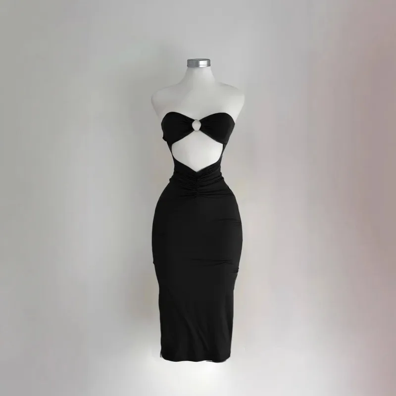 Mode femmes décontracté moulante élégant évider sans bretelles fête d'été sans manches Sexy robe de soirée plissée vêtements de rue