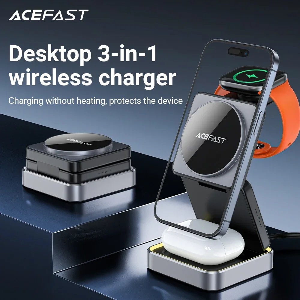 15W Aluminum Alloy 3 in 1 Wireless Magnetic Wireless Charger Fast Charger For Iwatch IPhone17/16/15 Foldable Charging Holder