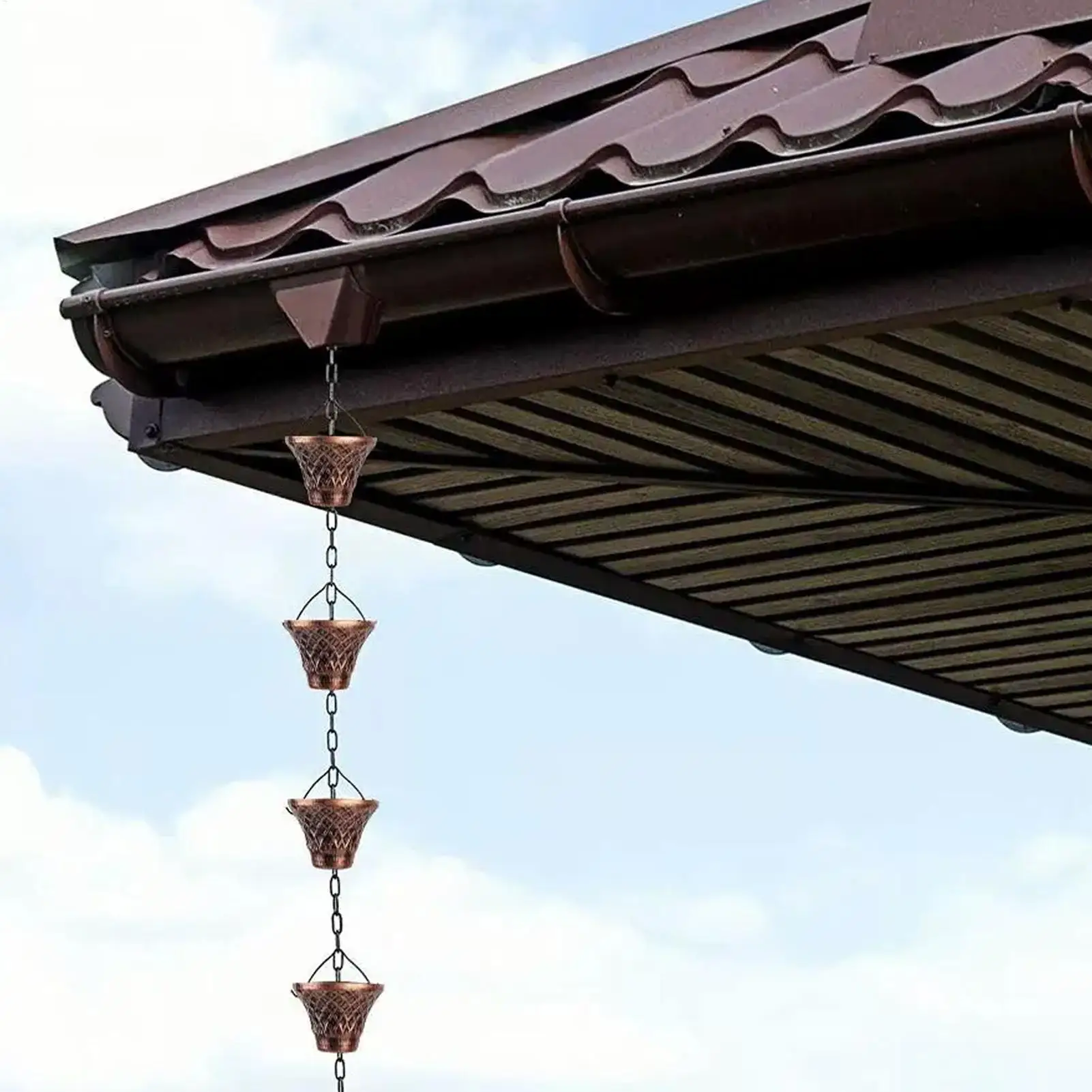 

Rain Catcher Chain 9FT Decorative Downspout Drain Extension 12 Cups Water Chains For Gutters For House Garden Outdoor Gazebo