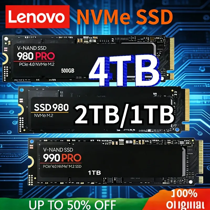 

Твердотельный накопитель Lenovo 1 ТБ, 2 ТБ, 4 ТБ, PCIe 4.0 NVMe, 7400 МБ/с, подходит для ноутбуков и настольных ПК