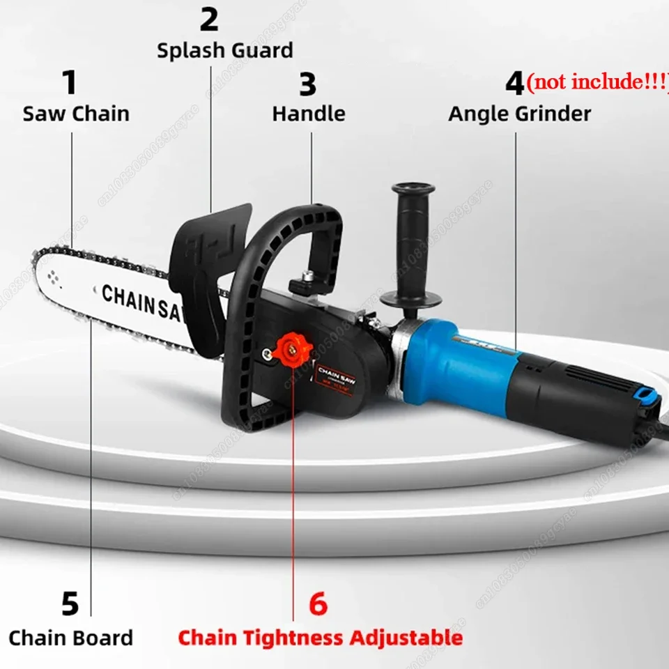 12 / 16Inch Chainsaw Attachment For Angle Grinder, Electric Chain Saw + Transparent Fuel Tank, Logging Saw Adjustable Tension