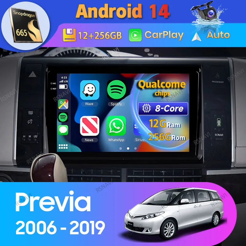 

Android 14 Carplay Auto For Toyota Previa XR50 2006 2007 2008 - 2019 Car Radio DSP Multimedia Player Video WIFI+4G 2 Din Stereo