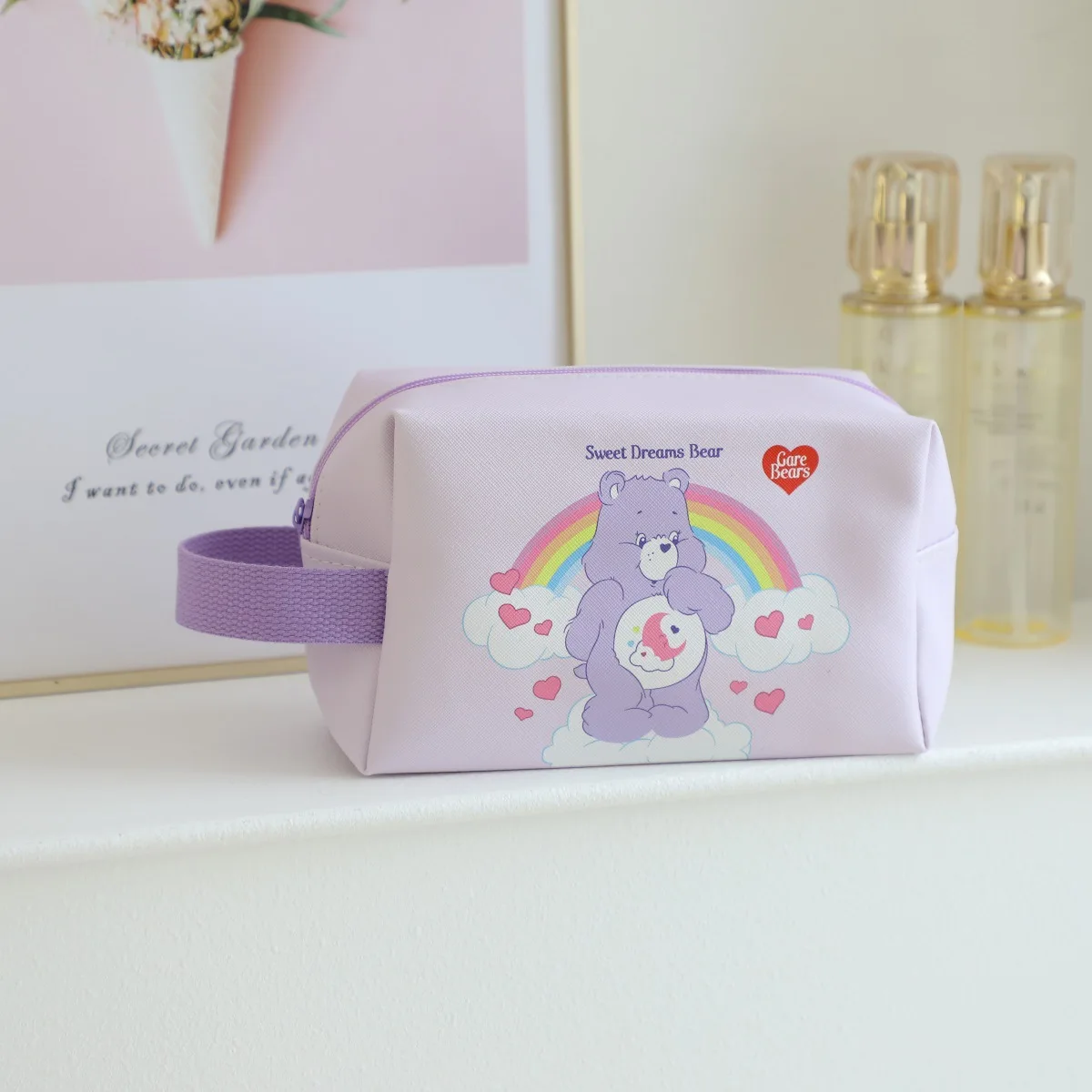 Rainbow Bear Cute Makeup Bag Girls Portable Travel Leather Waterproof Toiletry Bag Large Capacity Storage Care Bear Makeup Bag