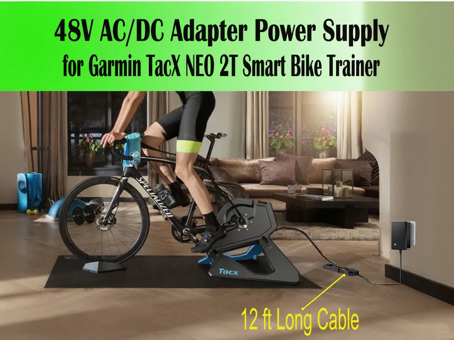 OEM 12ft 48V AC/DC Adapter for Garmin TacX NEO 2T 2 T2875 T2850