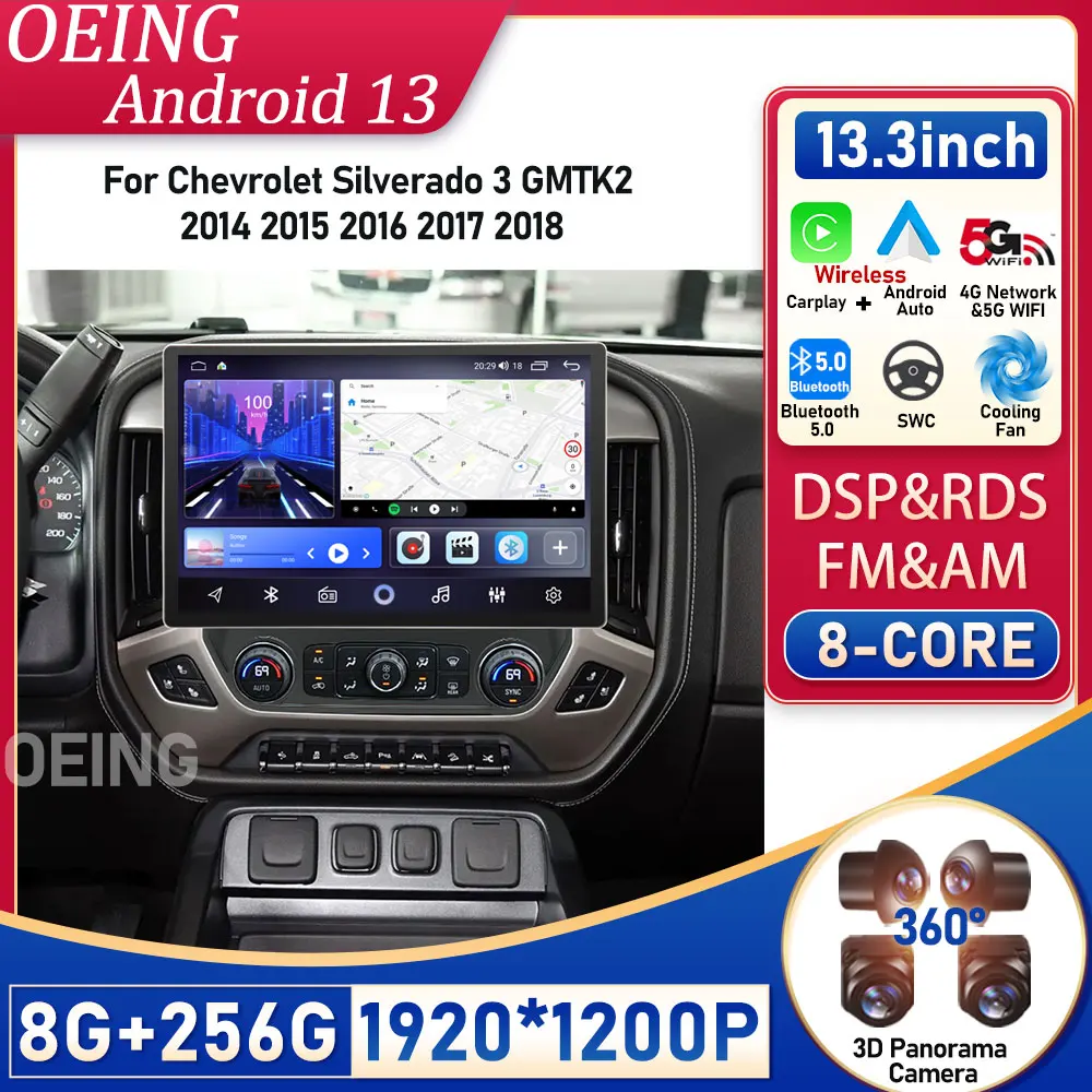 

13 inch Android For Chevrolet Silverado 3 GMTK2 2014 2015 2016 2017 2018 Carplay Screen Android auto Radio Car Multimedia Player