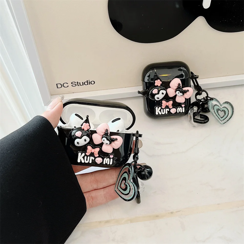 Earphone Case for AirPods Pro Cute Cartoon Anime Kuromi Pendant Headphone Case for AirPods 1 2 3 Pro 2rd Headset Protect Cover