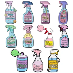 Creative Flower Spray Metal Badge Punk Holy Water,Love Mist,Anxiety Spray Disinfectant Bottle Lapel Pins Fashion Jewelry Gifts