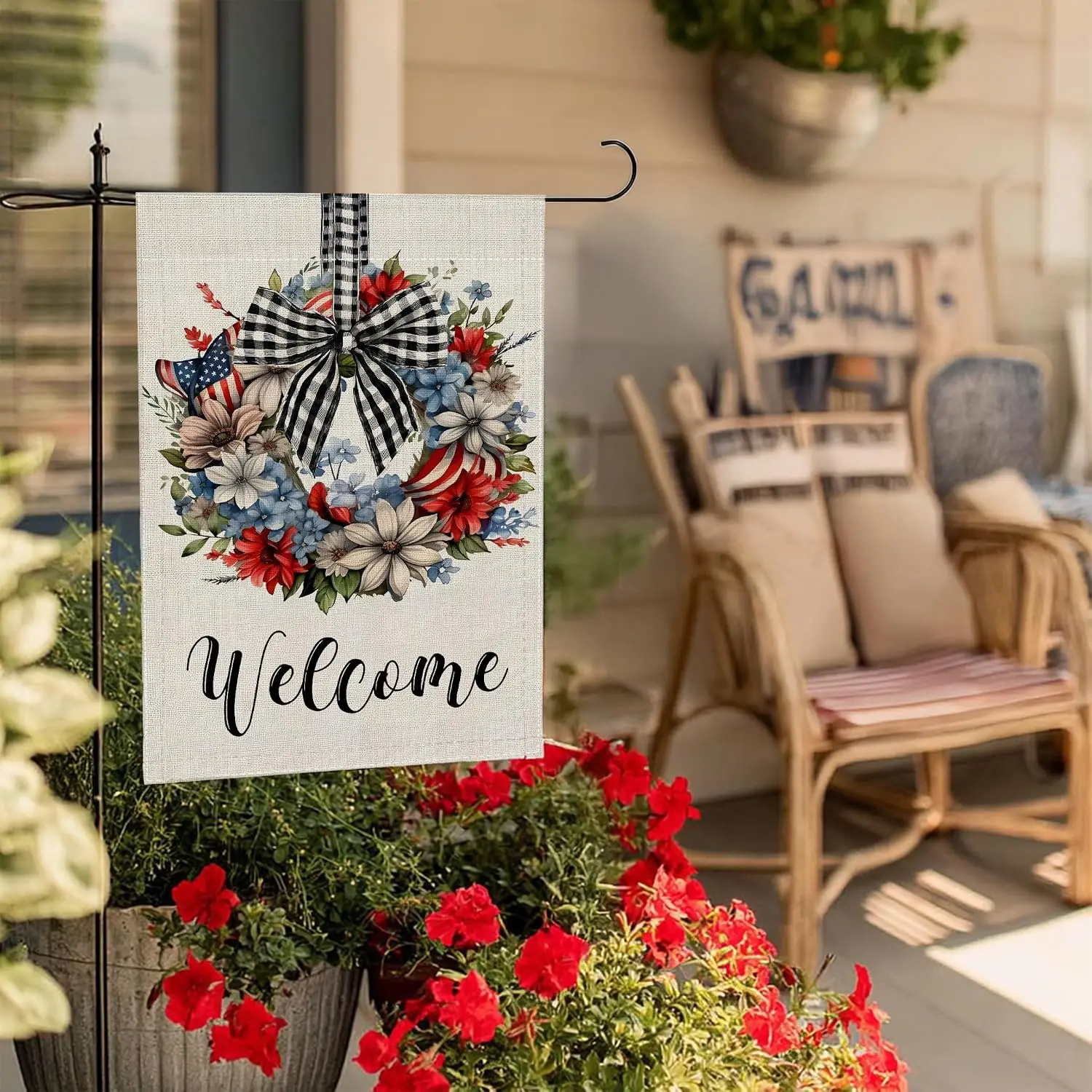 Garden Flags, Welcome Garden Flag, Floral Garland Yard Banner Double-Sided Flags for Farmhouse Yard Outdoor Flag Decor-12 x  llp