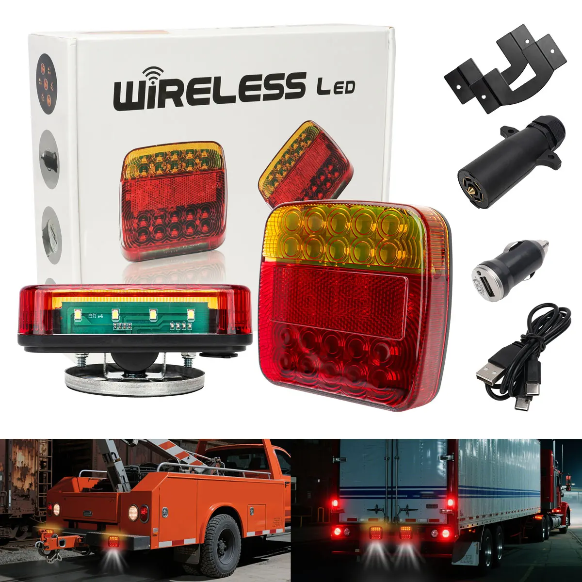 

Магнитный беспроводной/проводной светодиодный задний фонарь для прицепов (Европа/США), сигнальный, предупреждающий, стоп-сигнал, для грузовиков, фургонов, автодомов, грузовых автомобилей